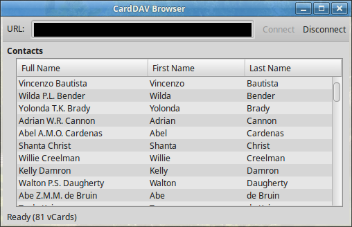 CardDAV Browser With vCards Loaded