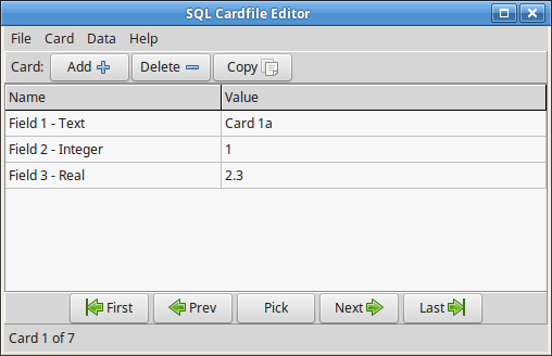 SQL Cardfile - Browsing